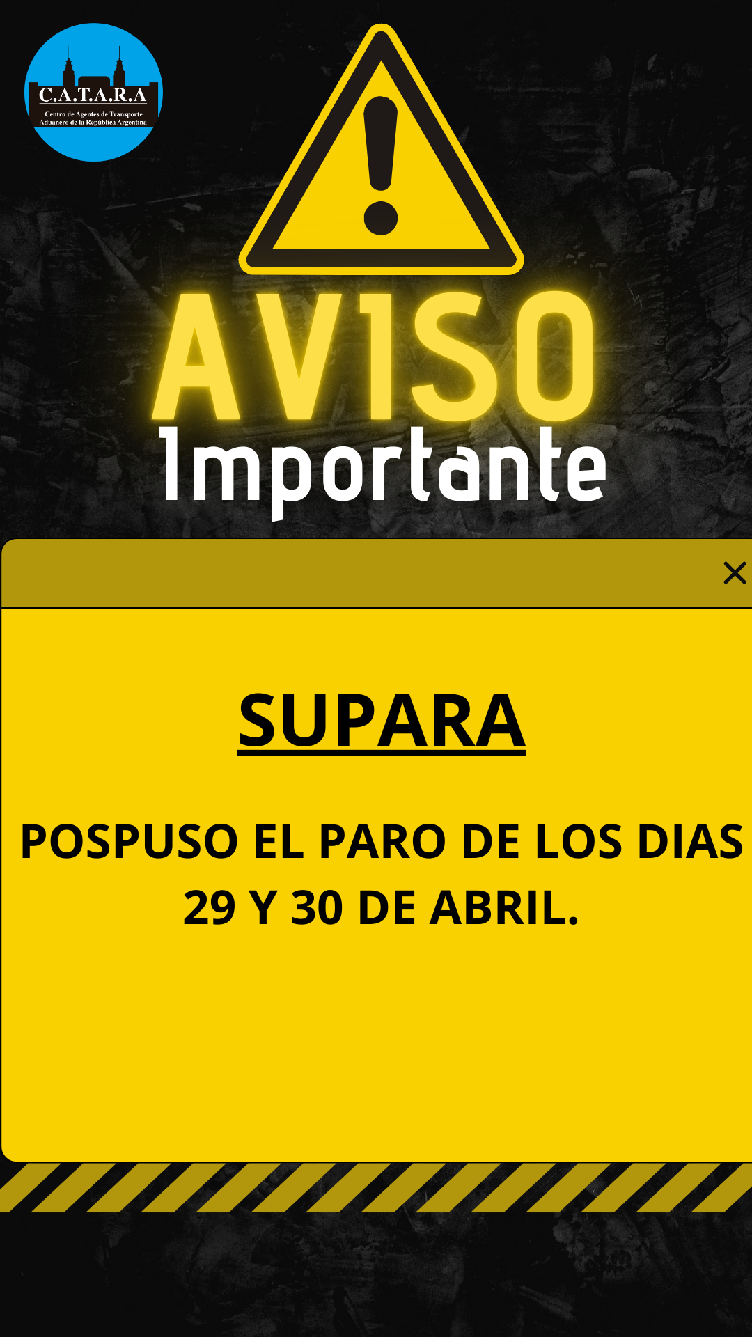 SUPARA: POSPUSO EL PARO DE LOS DIAS 29 Y 30 DE ABRIL