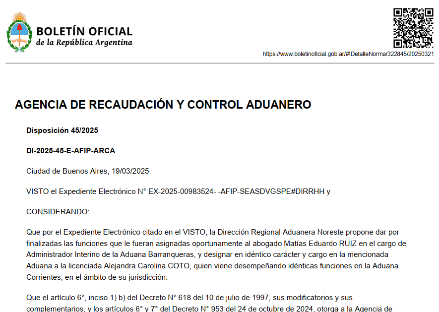 Designación de nueva Administradora en la Aduana Barranqueras