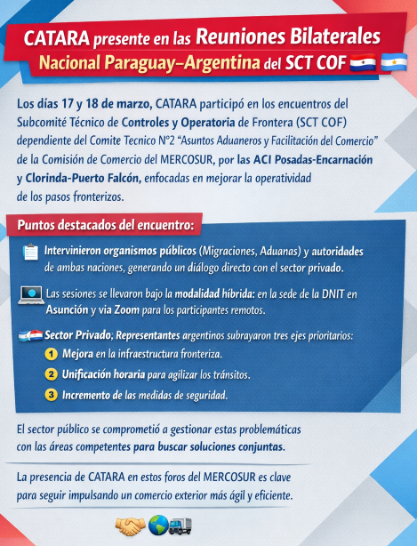 CATARA participó en las Reuniones Bilaterales del Subcomité Técnico de Controles y Operatoria de Frontera