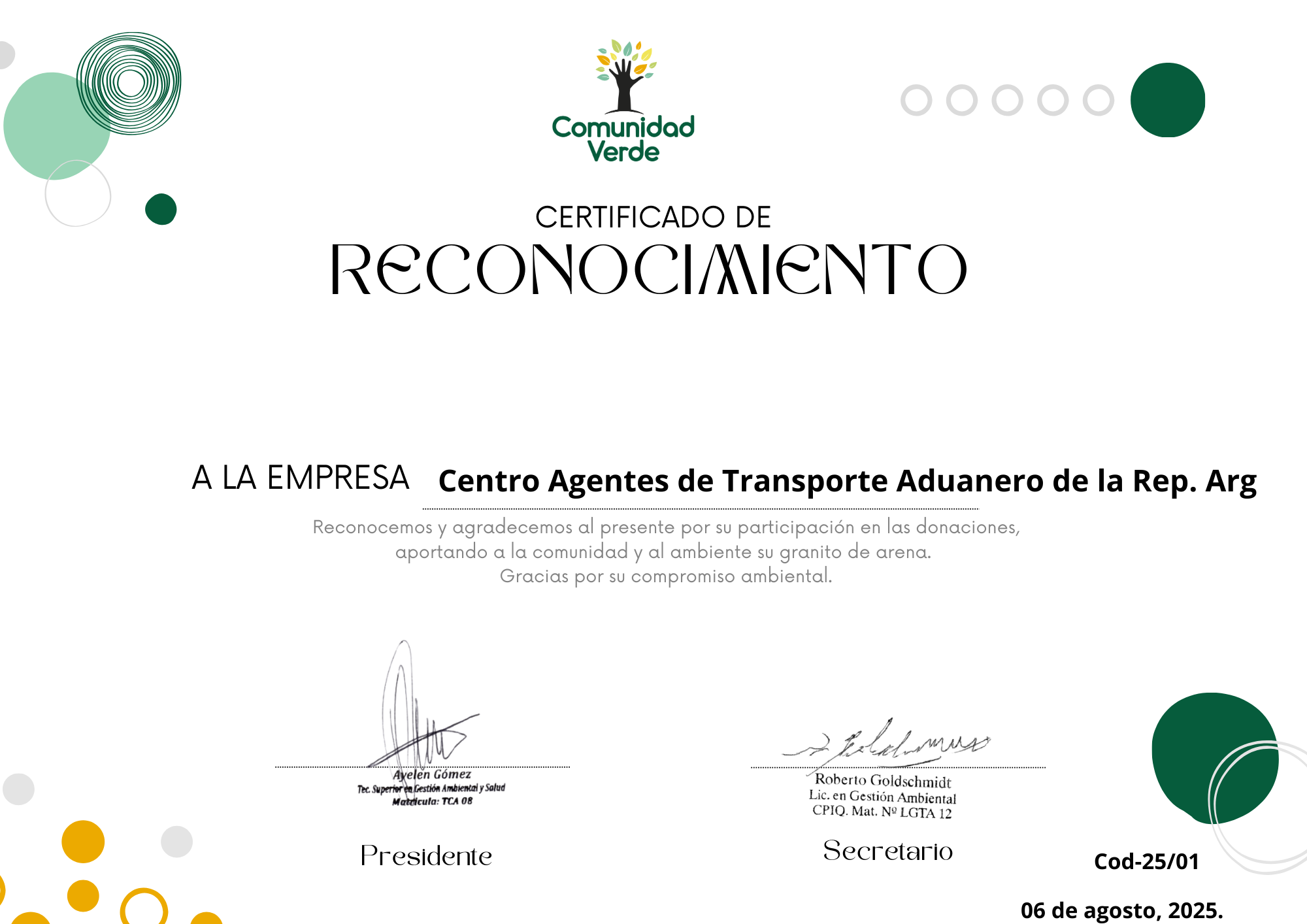 CATARA se une a Comunidad Verde para fortalecer su compromiso ambiental